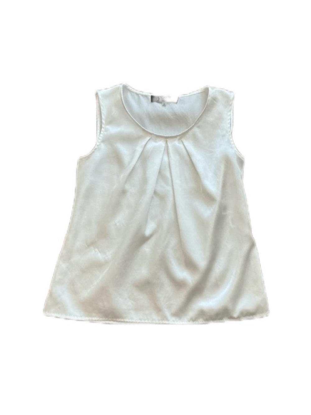 Kasper White Satin Sleeveless Pleated Shell Top SP